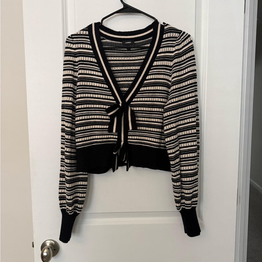 Express Black and Cream Striped Cardigan